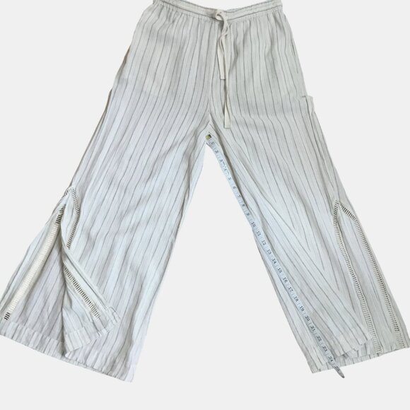 INTIMATELY FREE PEOPLE Women Striped Wide Leg Slit Cropped Pants XS Drawstring - Picture 3 of 9